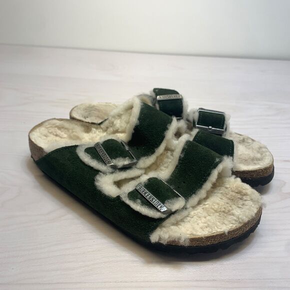 Birkenstock Arizona Shearling Mountain View Green Suede Size 37 US 6 - Picture 1 of 11